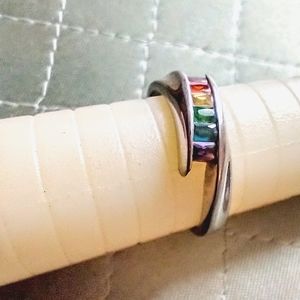 Rainbow gemstone silver ring size 10